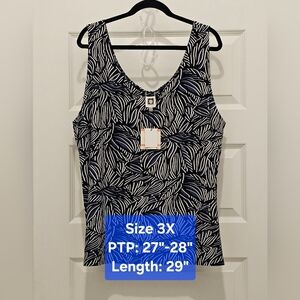 Anne Klein Reversible Printed Double Scoop Neck Top, NWT, Size 3X